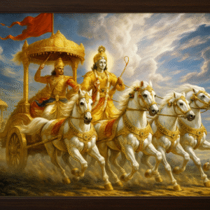 कुरुक्षेत्र युद्ध दृश्य – महाभारत में अर्जुन के सारथी श्री कृष्ण की HD प्रिंटेड धार्मिक और डेकोरेटिव पोस्टर पेंटिंग, घर और मंदिर सजावट के लिए उपयुक्त (साइज़: 7 x 9 इंच)