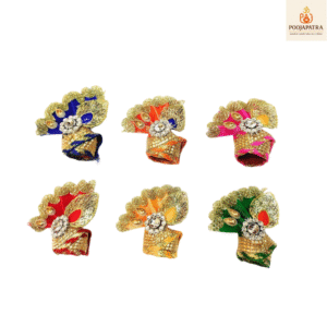 PoojaPatra लड्डू गोपाल पगड़ी-मुकुट ड्रेस सेट कॉम्बो 6 (साइज़ नंबर - 0) | बाल गोपाल कृष्ण भगवान वस्त्र