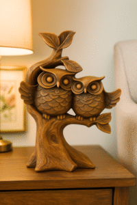 PoojaPatra सजावटी उल्लू जोड़ी शोपीस | ऐंटीक फिनिश पेड़ पर बैठे उल्लू होम डेकोर  25.4 c.m