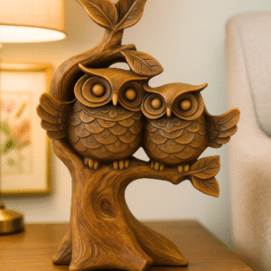 PoojaPatra सजावटी उल्लू जोड़ी शोपीस | ऐंटीक फिनिश पेड़ पर बैठे उल्लू होम डेकोर  25.4 c.m