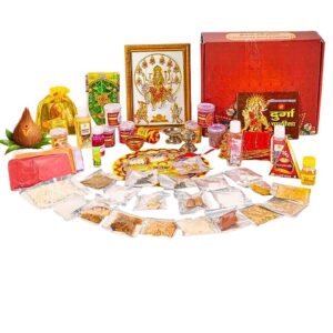 Navratri Pooja Samagri Thali Kit – 46 Items Navdurga Puja Kit for Durga Pujan | Ghat Sthapna Poojan Kit | Complete Navratri Puja Kit